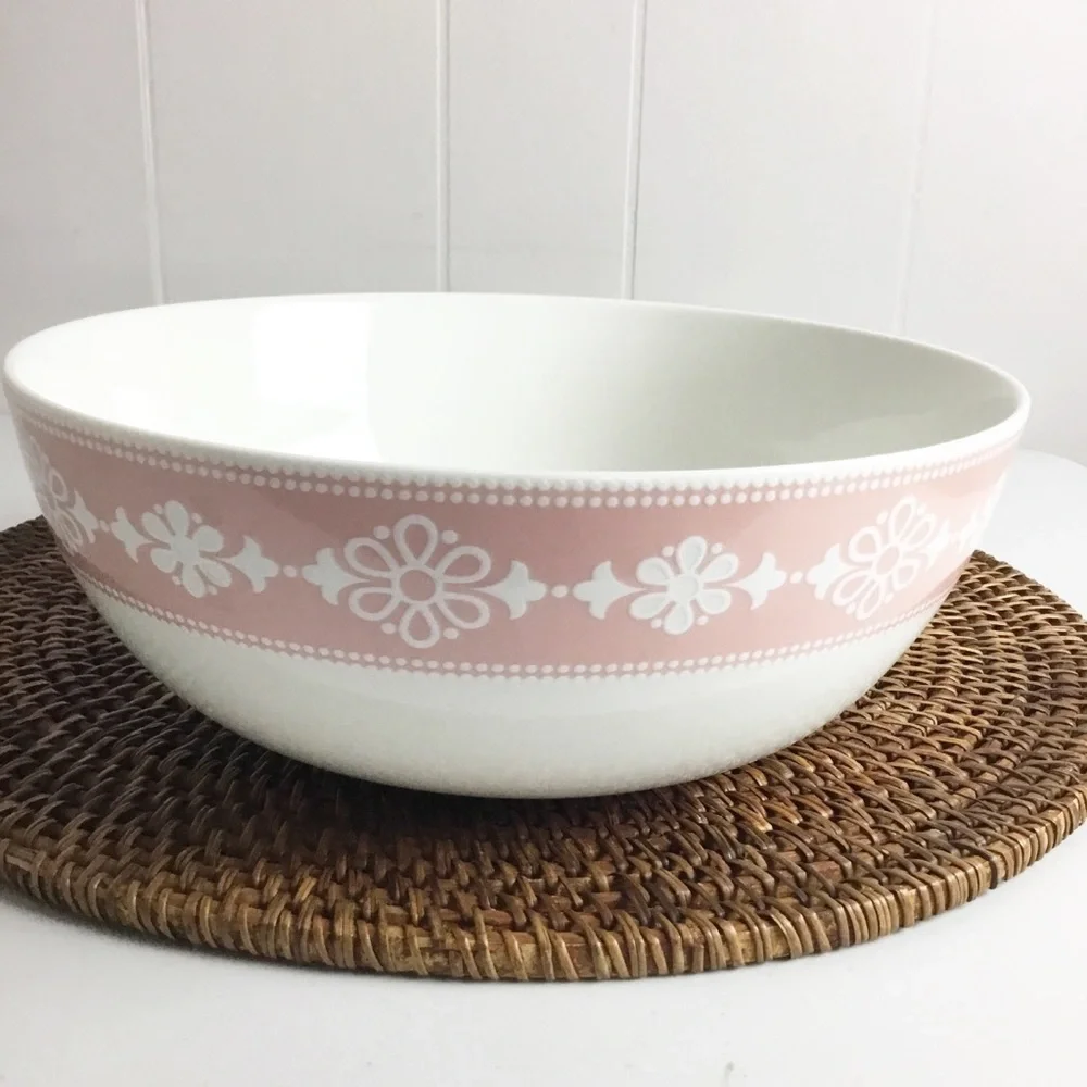 Lenox Easter Eyelet Serving Bowl Pink & White With Floral - Picture 4 of 4